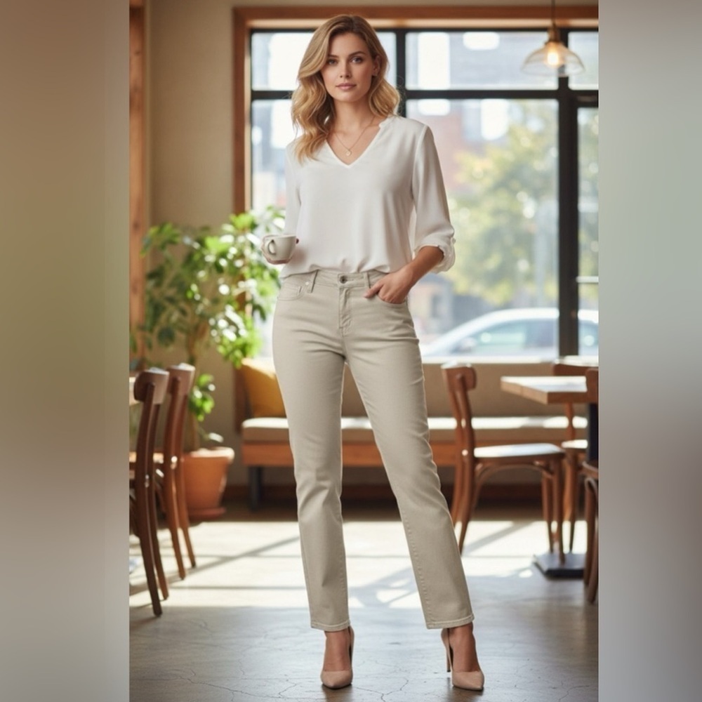 Lafayette 148 Classic Tan Pants stretchy 4 pocket pants straight leg size 18